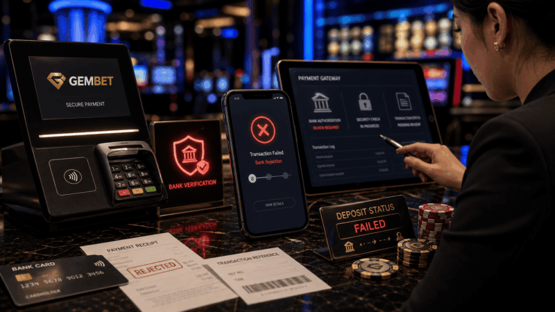 Failed deposit on Gembet casino bank rejection issue